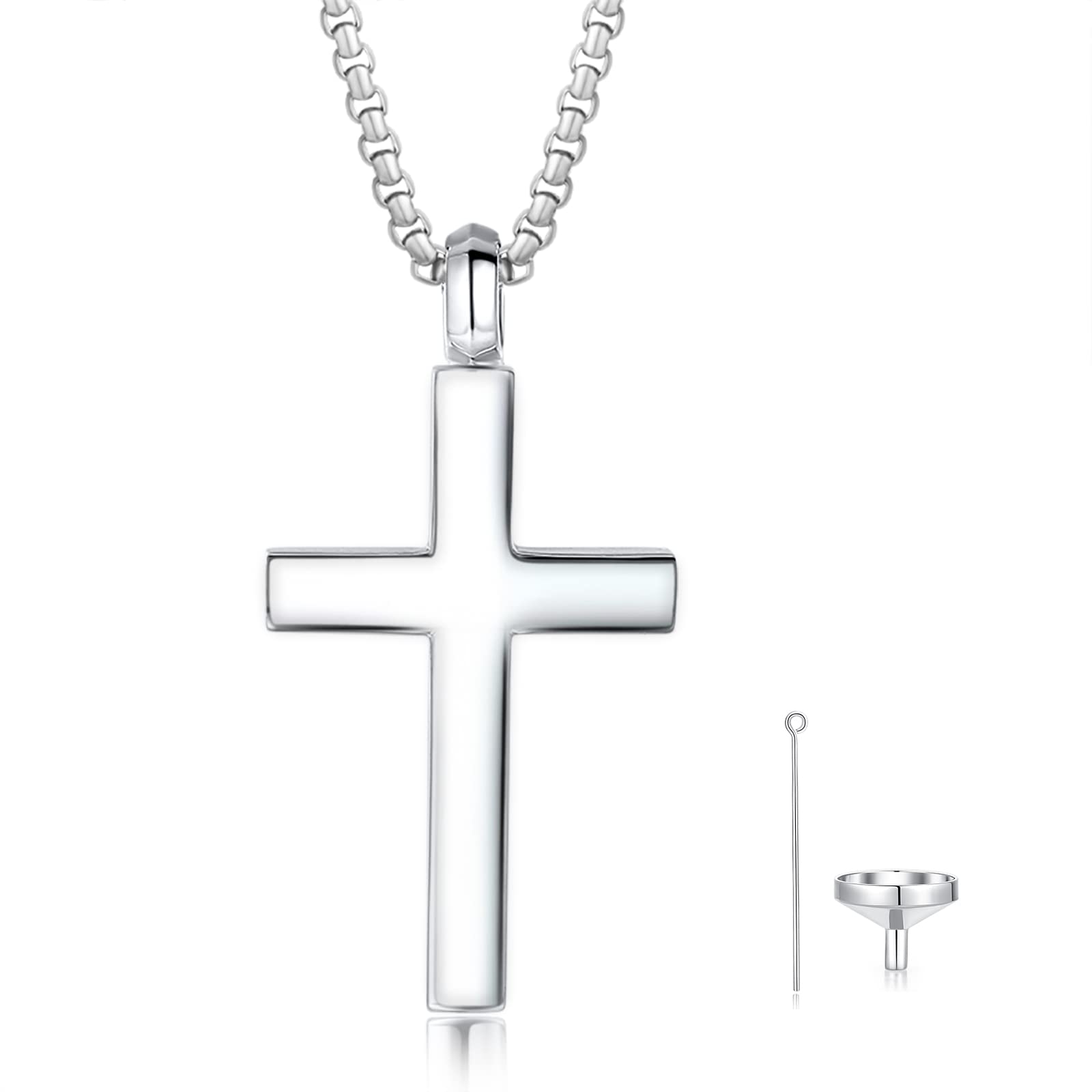 Collana con croce in argento sterling 925, ciondolo a forma di urna a