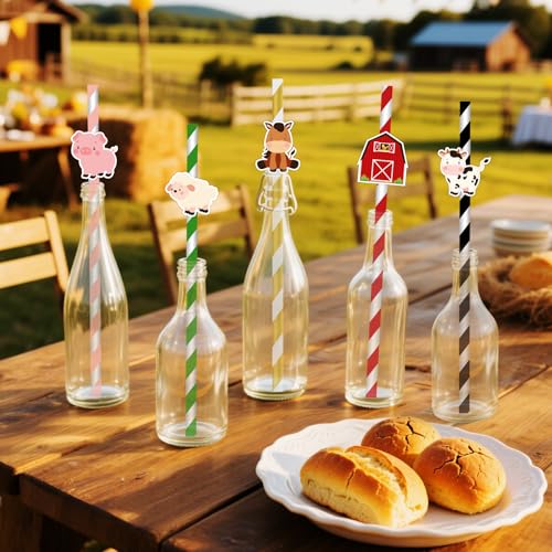50 pitillos de papel decorados animales de granja miniatura 2