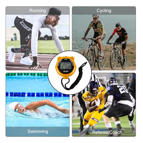 Image of Digital Sports Stopwatch Timer Stopwatch Lap Timer Digital Calendar Alarm Clock Referee Watch for Training Swimming Running (Yellow)