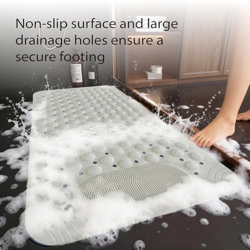 WohnWoll Bathtub and Shower Mats with Massage Brush, Non Slip Soft Bath Tub Mat with Suction Cups and Drain Holes for Bathroom Floor for Wet Areas, Quick Drying, 32x20 Inch, Khaki by WohnWoll - Used condition - Image 3