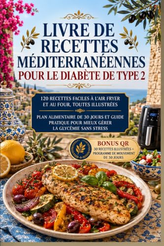 Livre de Recettes Méditerranéennes pour le Diabète de Type 2: 120 Recettes Faciles à l'Air Fryer et au Four — Plan Alimentaire de 30 Jours pour Mieux Gérer la Glycémie Sans Stress