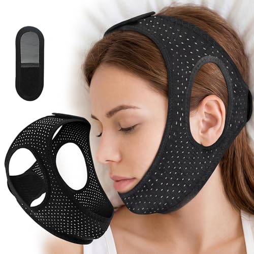Chin Strap for Sleeping, Effective Anti Snoring Devices, Airflow Jaw Strap for Sleep Apnea Breathable and Comfortable, Adjustable Anti Snoring Chin Strap AABB