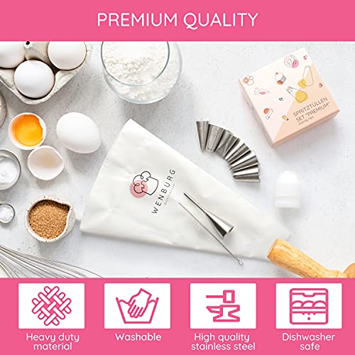 Wenburg Large Piping Bags And Tips Set - 7 Large Icing Tips For Cake Decorating - Cotton Icing Bag - Coupler I Professional Cupcake, Decorating Piping Tips (Premium) #TOP3