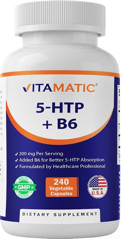 Vitamatic Suplemento para o Sono 5-HTP 200 mg e vitamina B6 5 mg por porção, 240 cápsulas vegetarianas