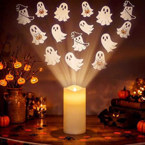 Image of Baquler Halloween Projector Candle Ghost Projector Light Halloween Indoor Decoration Spooky Scary LED Flameless Candle Battery Operated Night Light with Remote Timer Bedroom Home Decor Party Gift