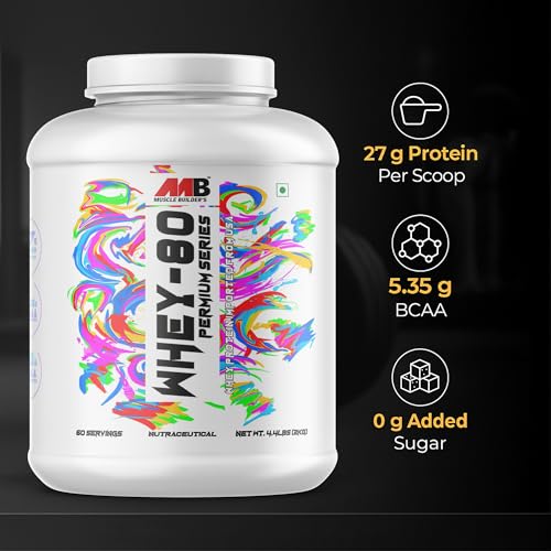 Image of MB Muscle Builder's Whey 80 Protein Supplement Powder With Digestive Enzyme | BCAA | Whey Protein | - (Chocolate, 4.4 Lbs)