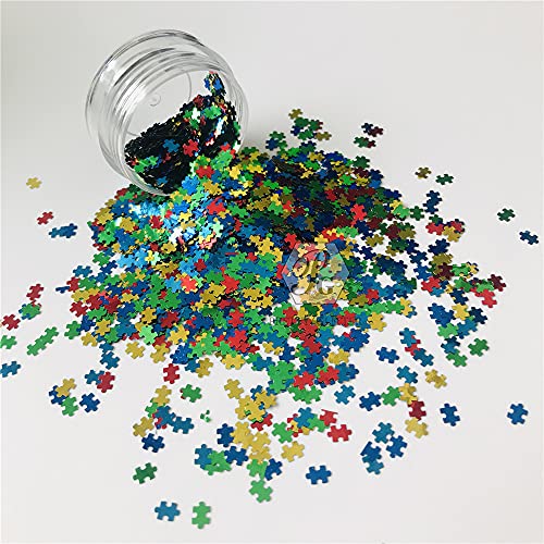 Prettyg 10 Grams/Pack - Red Green Blue Yellow Color Mixes Puzzle Shape Glitter Sequins - Festival Rave Beauty Makeup Face Body Nail Art Decoration Bp-Puzzle #TOP6