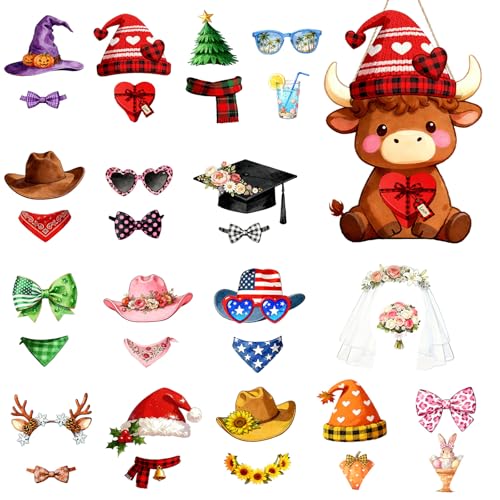 Interchangeable Wooden Highland Cow Decorations, Christmas Hanging Wall Door Decor,