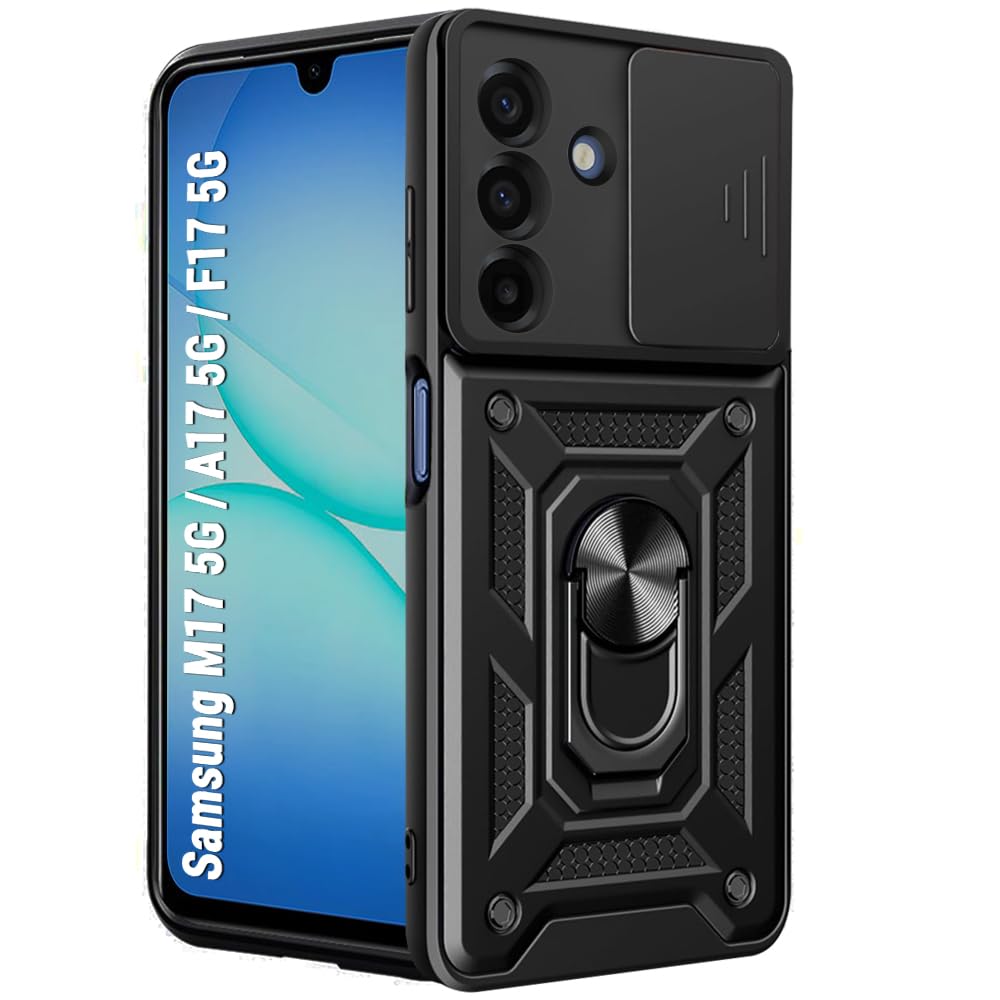 TheGiftKart Tough Armor Bumper Back Cover Case for Samsung Galaxy M17 5G / A17 5G / F17 5G | Sliding Camera Cover, Kickstand & Ring Holder | 360 Degree Protection Back Cover Case (PC & TPU, Black)-image-20