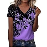 V Neck Tops for Women Summer Dressy Casual Floral Print V Neck Blouse Short Sleeve Loose Fit Tshirts
