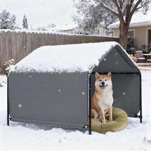 Outdoor Pet Shade Dog Shade Shelter, Versatile Pet Canopy Tent Pet Awning for Dogs, Cats, Small Animals and Livestock, 4'x4'x3' Waterproof, Sun Protection, Grey
