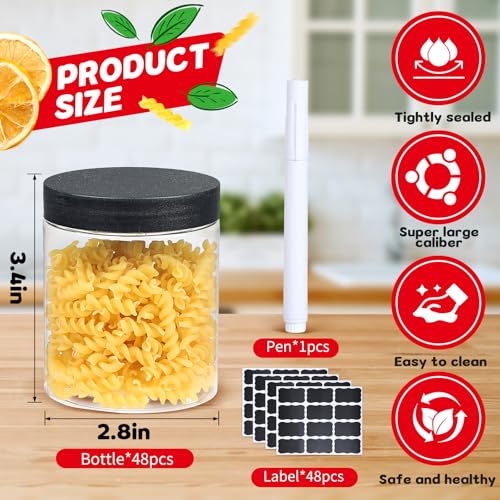 48 PCS 8 OZ Plastic Jars with Screw On Lids,Labels Refillable Empty Round Slime Containers for Storing Dry Food, Honey Jam, Cream, Butter, Lotion, black2