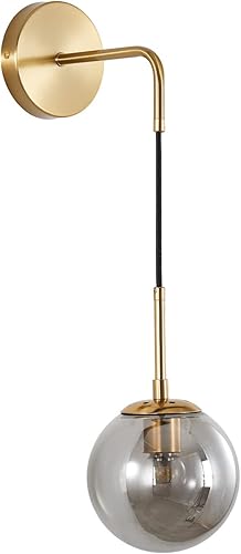 KCO Lighting - Lámpara de pared moderna de globo de cristal minimalista dorado para montar en la pared con cable ajustable, lámpara de pared redonda