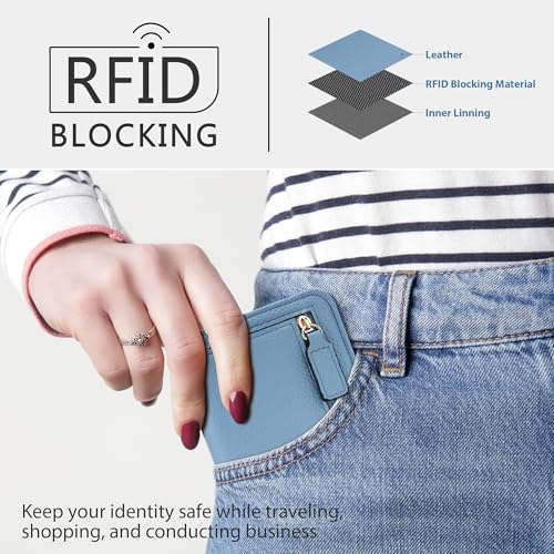 Image of Gostwo Small Wallet for Women, Slim Bifold Credit Card Holder, Compact RFID Blocking Cash Wallet, Billfolds Thin Leather Zipper Pocket, Mini Wallet Gift for Ladies Teen Girls Travel with ID Window