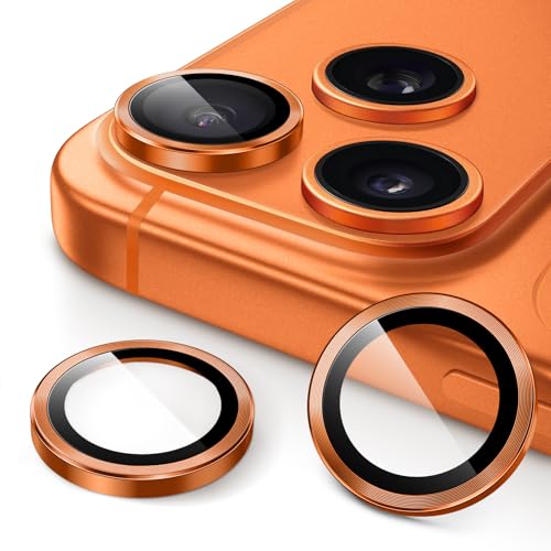 JETech Camera Lens Protector for iPhone 17 Pro 6.3-Inch and iPhone 17 Pro Max 6.9-Inch, 9H Tempered Glass Metal Individual Ring Cover, Easy Installation Tray, HD Clear, 1 Set (Orange)