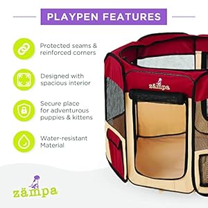 Zampa Pop Up Portable Large 61"x61"x30" Playpen for Dog and Cat, Foldable | Indoor/Outdoor Pen & Travel Pet Carrier + Carrying Case Zampa Pop Up Portable Large 61x61x30 Playpen for Dog and Cat Foldable IndoorOutdoor Pen Travel Pet Carrier Carrying Case