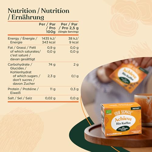 Four Sigmatic Instant-Kaffeepulver | Arabica-Instantkaffee-Einzelportionen mit Löwenmähne, Chaga und Rhodiola | Pilzkaffee-Instantmischung | 10 Päckchen