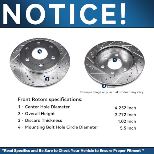 Image of Detroit Axle - Front Brake Kit for 2000-2006 Tundra 2001-2007 Sequoia | Drilled & Slotted Brake Rotors Ceramic Brakes Pads 2002 2003 2004 2005 Toyota Replacement: 5.3 inch Brake Pads & 12.55 inch
