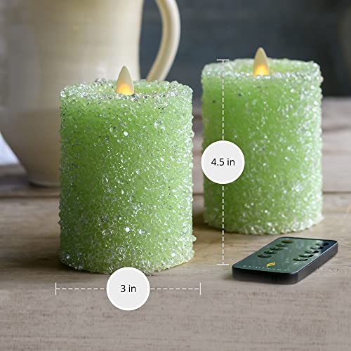 Luminara Set Of 2 Crystal Beaded Flameless Led Candles - Moving Flame Led Pillar - Battery Operated Life 600 Hr - Remote Included - Green Crystal #TOP5