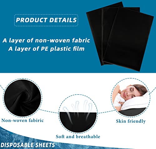 Image of Tatuo 50 Pieces 31 x 70 Inches Disposable Bed Sheets Waterproof Bed Cover Massage Table Sheet Non-woven Fabric for Spa, Lash, Beauty Salon, Waxing, Hotels(Black)
