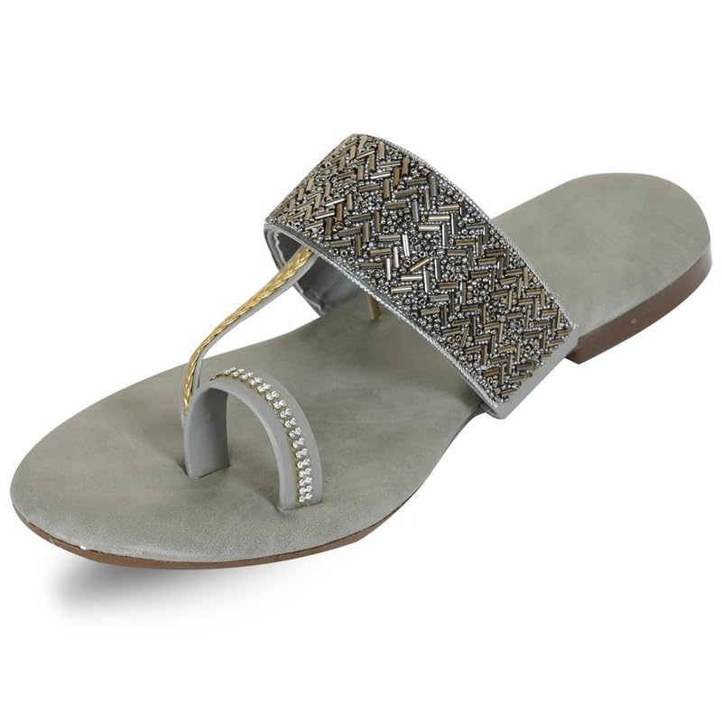 Image of DFR Flip Flops for Women Daily Use Comfortable Ethnic Embroidered Girls Slippers flipflops chappals