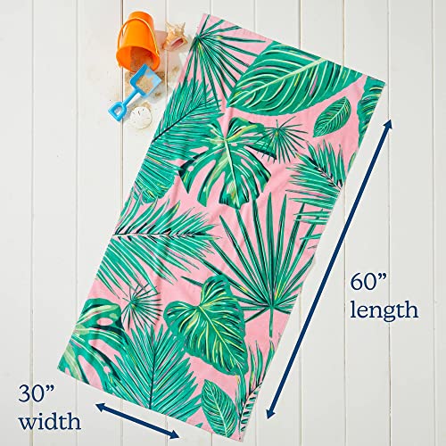 Sun Sprouts 100% Cotton Beach Towel Palm Leaves Pattern For Kids & Toddler. Bath, Pool, Camping, Travel Towel For Boys & Girls. 30” X 60” Quick-Dry & Super Absorbent Beach Blanket #TOP1