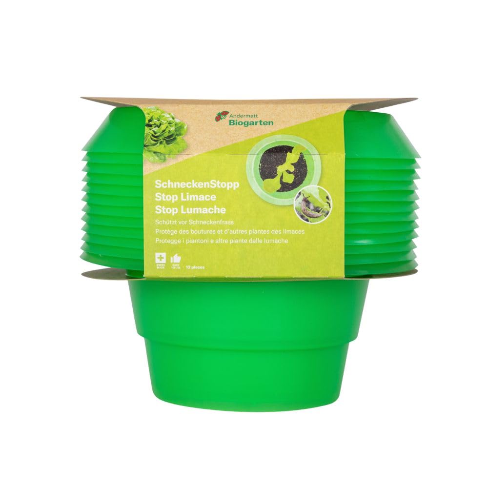 Andermatt Biogarten StopLumache PP – Confezione da 12, Protezione Contro Le lumache, Collare Anti-lumache Riutilizzabile in Materiale Riciclato, L'Originale Svizzero, Verde