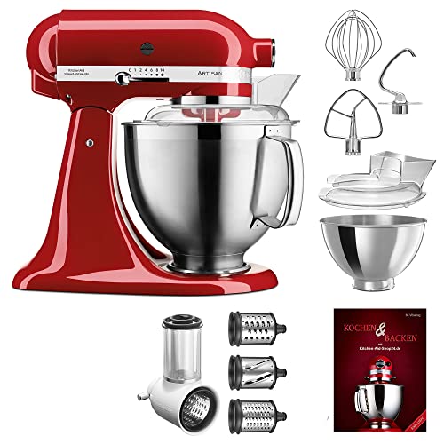 Preisvergleich Produktbild KitchenAid Küchenmaschine Artisan - P26 Starter Set 185er (GemüsNeu) - 5KSM185PSEPH inkl. Gemüseschneider (5KSMVSA) und Kochbuch (Kochen & Backen) (empire rot)