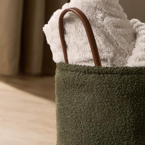 OHS Boucle Storage Basket, Living Room Bathroom Baskets Storage with Handles Soft Compact Decorative Small Storages Basket For Toys Laundry Blankets, Olive Green - Cosy Home Interiors OHS Boucle Storage Basket, Living Room Bathroom Baskets Storage with Handles Soft Compact Decorative Small Storages Basket For Toys Laundry Blankets, Olive Green - Image 2