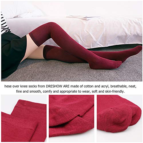 Image of DRESHOW 6 Pairs High Thigh Socks Striped Over Knee Thin Tights Long Stocking for Women Leg Warmer