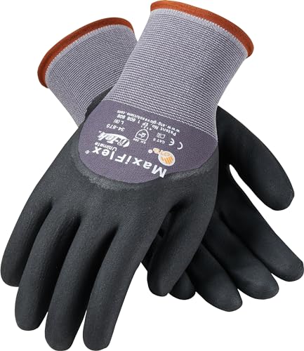 PIP Large MaxiFlex Ultimate by ATG Black Nitrile Palm, Finger And Knuckles Coated Work Gloves With Nylon And Lycra Liner And Continuous Knit Wrist