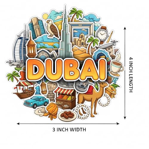 Image of Souvenir Fridge Magnet | 4x3 Inch Collectible Travel Decor | Strong & Durable Refrigerator Magnet with Iconic Landmarks for Travelers (Dubai)