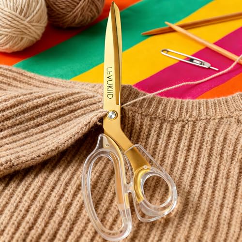 scissors all purpose, Titanium Coated Blades and Ergonomic Clear Handle, Clear Gold scissors for Office Desk, Modern Design for Craft, Sewing, fabric,Office/Gold