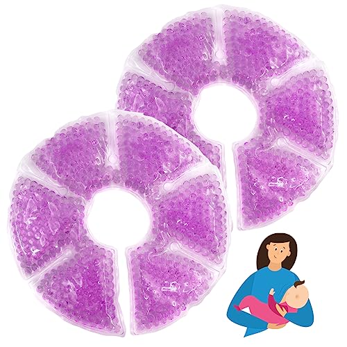 Image of HI FINE CARE Breast Therapy Ice Packs, Hot and Cold Breast Pads, Breastfeeding Essentials Large Gel Bead Packs for Moms, 2 Pack Breast Cold Pack (Purple) 10×2.4 Inch