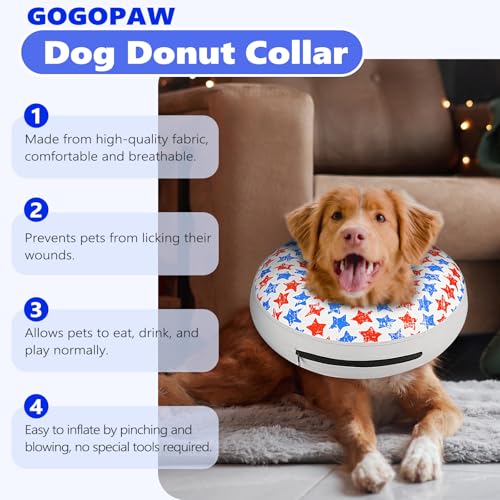 Image of Inflatable Dog Cone Collar to Stop Licking, Soft Neck Donut Collar After Surgery, Adjustable Recovery Cone for Small Medium Large Dogs (Star,S)