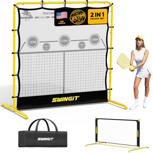 SwingIt Pickleball Practice Rebounder Net 6FT Mini Pickle Ball Net Portable for Outdoor Driveway Backyard and Indoor Garage 2in1 Training Equipment for Dink Volley Tennis Practice Rebounder