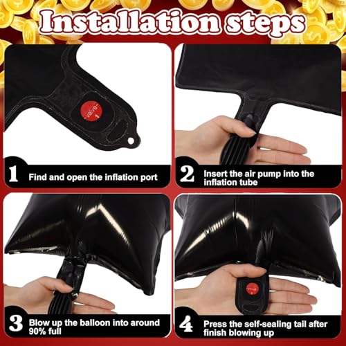 Image of AMFIN (Pack of 25) Casino Theme Foil Balloon Set, Elevate Your Party, Diamonds - Black, Red