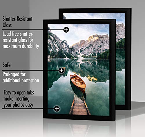 Image of Americanflat 12x18 Poster Frame with Shatter-Resistant Glass - Set of 2 - Signature Collection - Gallery-Style Frames Made of Engineered Wood - Picture Frames for Wall Display - Black
