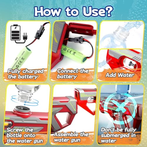 Image of VikriDA Electric Water Gun for Adults & Kids, 2 in 1 Water Gun Pistol with Light & Large Capacity | Free Extra Battery | Water Pistol for Swimming Pool, Beach Party & Outdoor Summer Gifts - Red