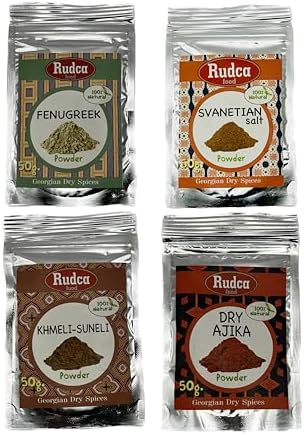 From Georgia Spices 4 Flavor Khmeli Suneli, Utsho Suneli, Svanetian Salt, Dry Ajika