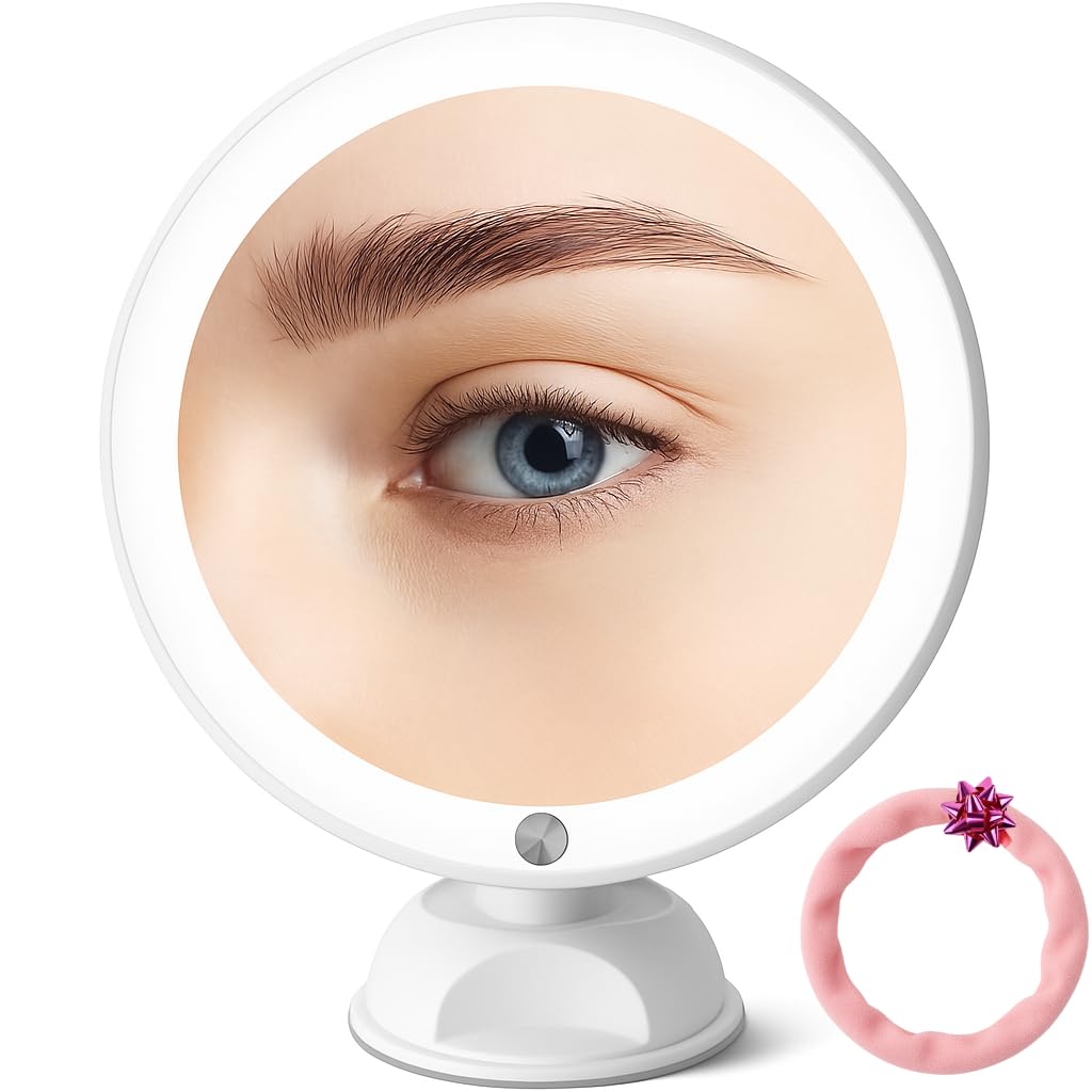 EMINENZA Espejo Maquillaje con Luz Espejo Aumento 10X con Ventosa para Maquillaje Espejos de Baño con Luz LED Portátil Tocador Redondo de Precisión Ideal para Viaje Rutina Facial y Cuidado Diario