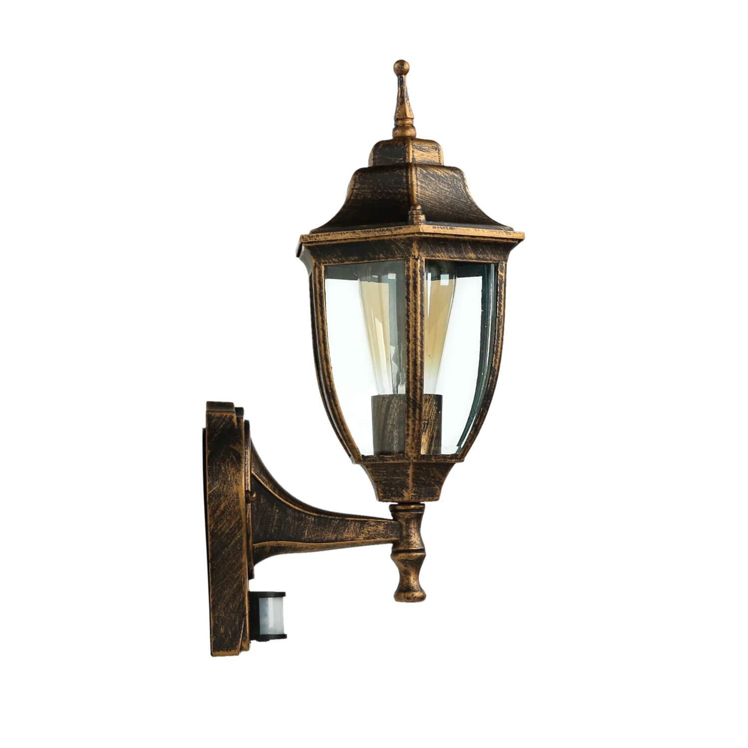 Licht-Erlebnisse Außenlampe mit Bewegungsmelder Glas Aluminium in Schwarz Kupfer IP44 Hauseingang E27 bis 60 W Rustikale Wandaußenleuchte Balkon LYON