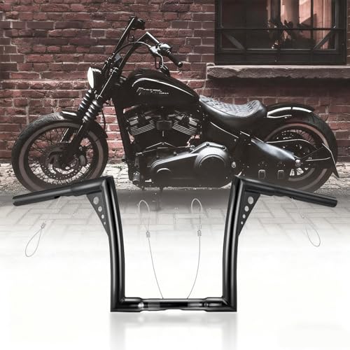 TIGERSGATE Sportster Dyna Ape Hangers Softail Handlebar Z bar with Pull Wires for Harley 1995-Up Road King 1998-2013 Road Glide（Black，10 Inch）