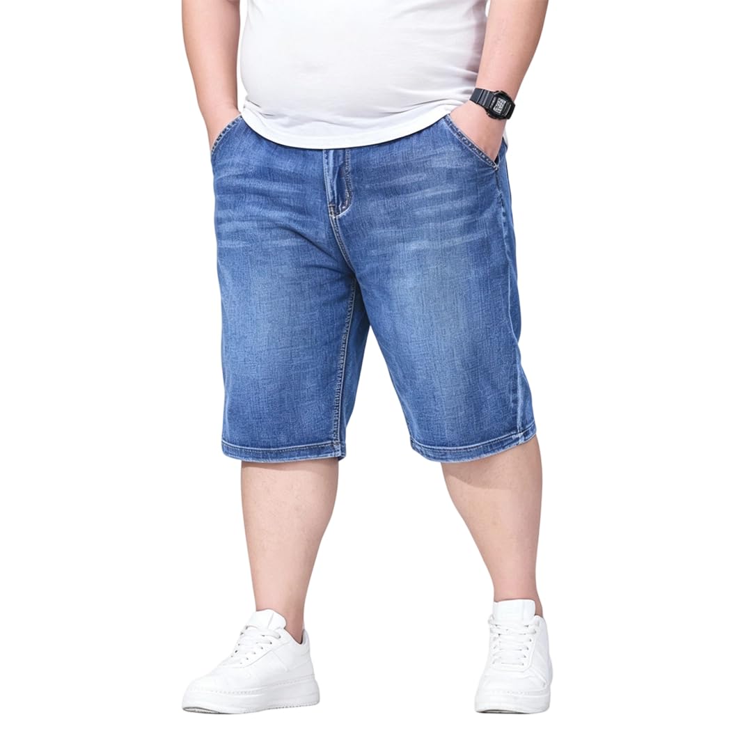 Pantalones Corto Vaqueros para Hombre, Suelto Ancho Denim Shorts de Mezclilla Dritto NZK1389