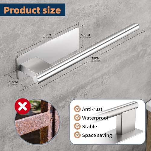 OETAMS Handtuchhalter Ohne Bohren Silber 304 Edelstahl Handtuchstange Selbstklebend Handtuchhalter Bad Hantuchhalterung Wand Badetuchhalter Einarmig Edel 28CM