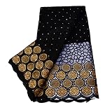 QliHut 5 Yards African Lace Fabric 2022 Lace Pink Bridal Lace Fabric with Stones Nigerian Tulle Mesh Lace Fabrics (5Yards,Black&Gold)