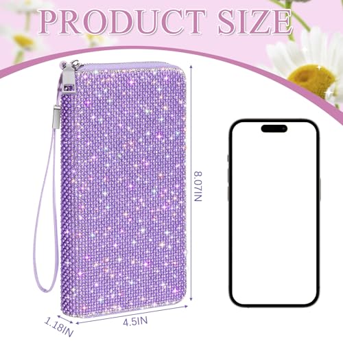 Image of MotiMind Purple Bling Gift Glitter Sparkly Wallet for Women Rhinestone /Pearl Wallet RFID Blocking Phone Purse Gifts for Mother's Day (Pearl)