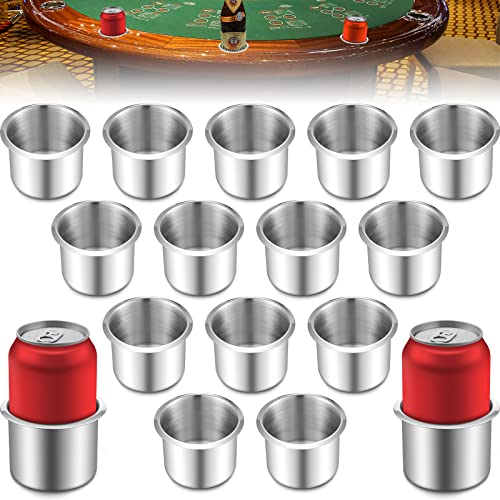 Tessco for you 15 Pcs Poker Table Cup Holder Inserts Stainless Steel Drop in Cup Holder Insert Metal Poker Game Table Accessories for Casino Desk Car Boat Sofa Drink Cupholder Storage Replacement
