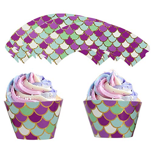 24 PCS Estampagem de ouro Cupcake Wrapper Requintado Sereia Bolo Wrapper Decoração de festa Baking S