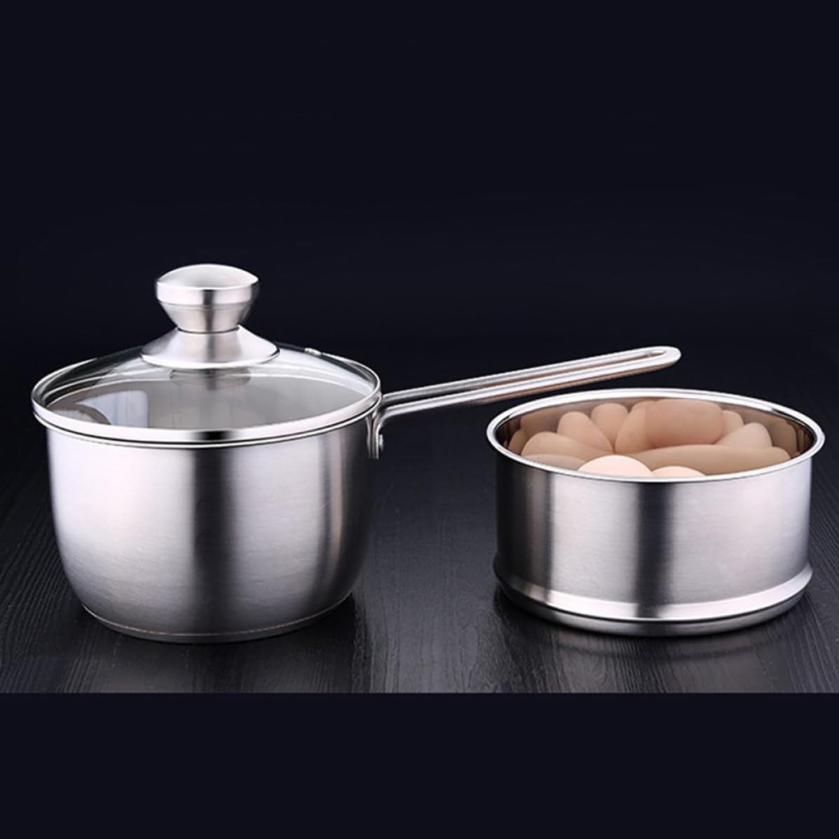 Edelstahl Stieltopf mit Deckel und Dampfgarer Ergonomisches Design 16cm Multifunktions Kochtopf für Babybrei und Instant Nudeln für Zuhause und Outdoor